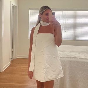 NWT MAXIMILIAN DAVIS Grace Aline Dress in Optic White (neck scarf dress)